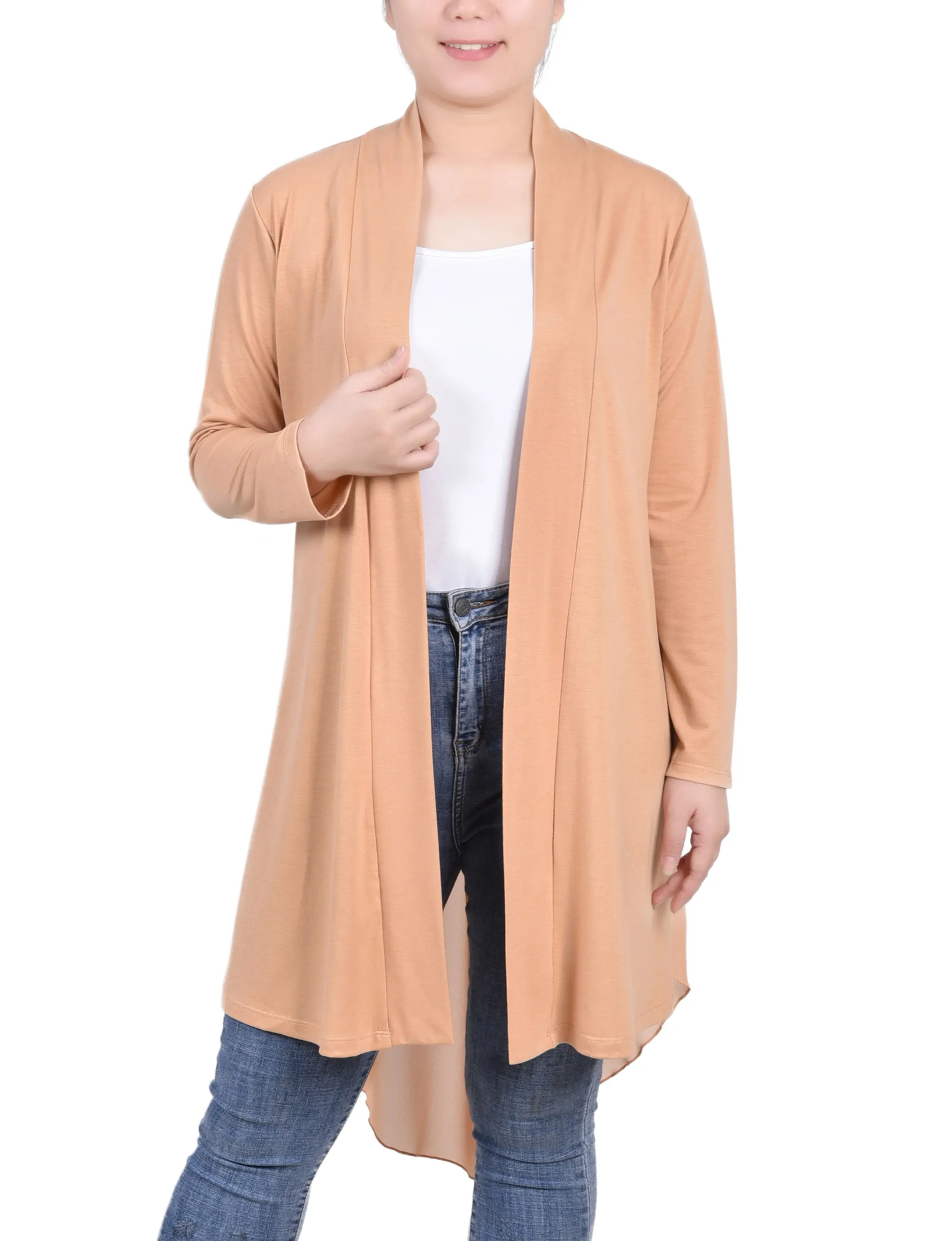 Long Sleeve Knit Cardigan with Chiffon Back