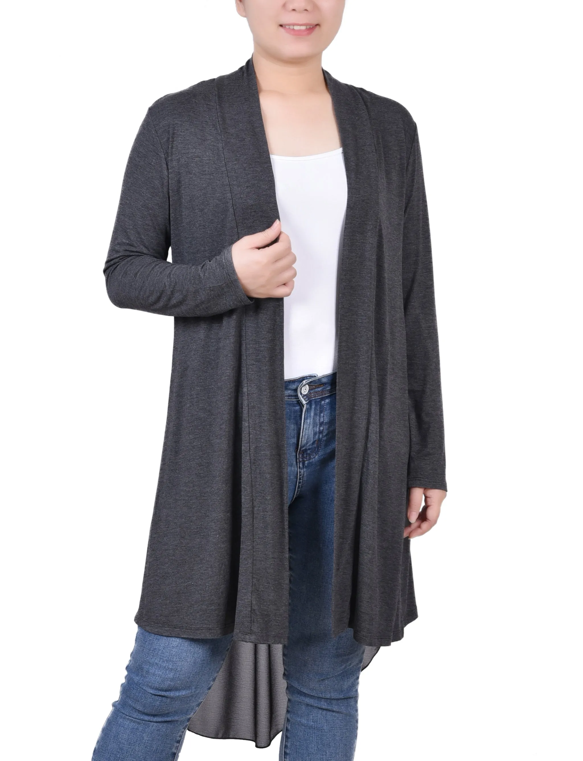 Long Sleeve Knit Cardigan with Chiffon Back