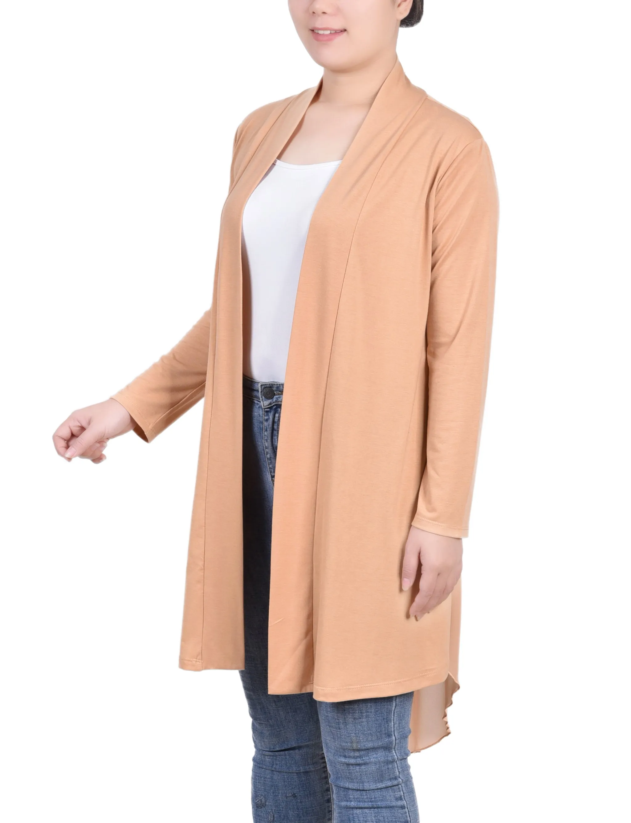 Long Sleeve Knit Cardigan with Chiffon Back