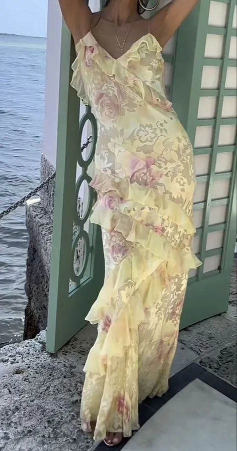 Lovely Yellow Ruffles Long Prom Dress Evening Dress SH963