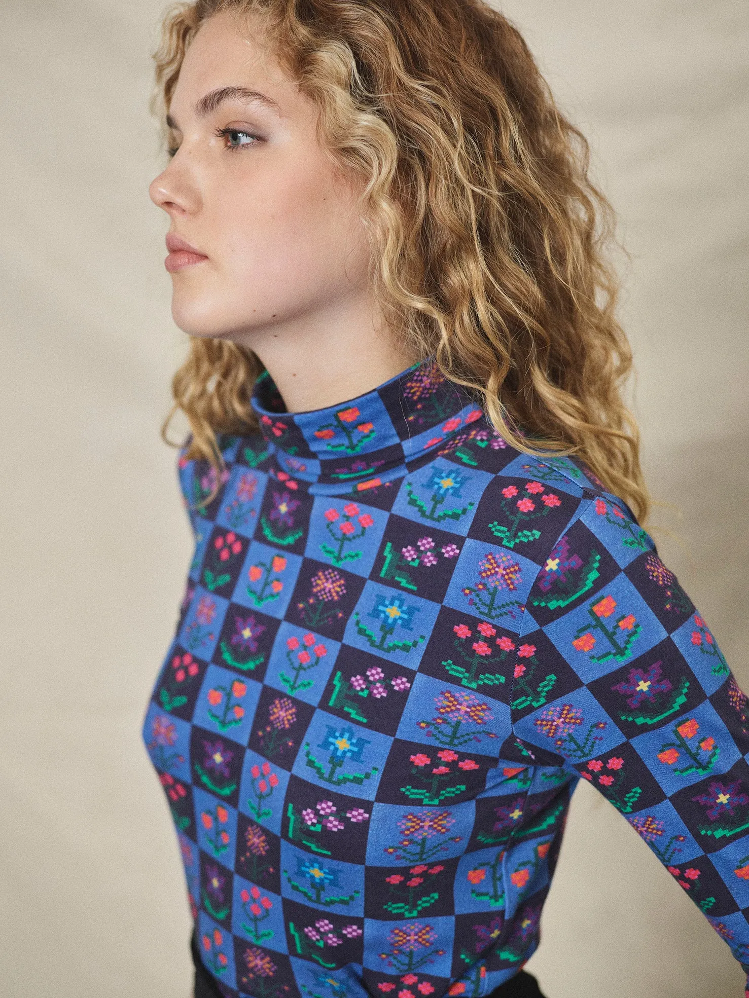 Lowie Check Organic Roll Neck