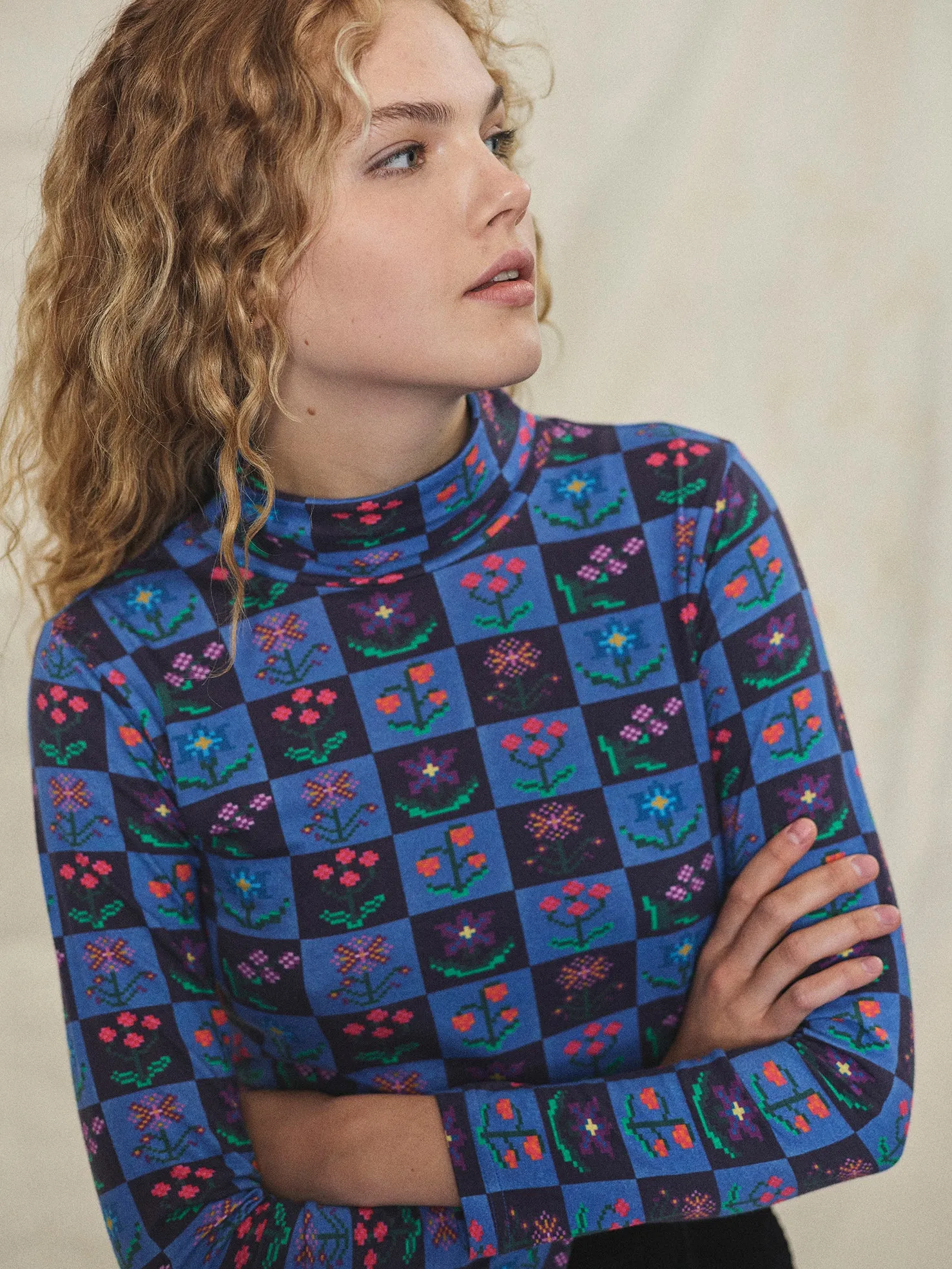 Lowie Check Organic Roll Neck