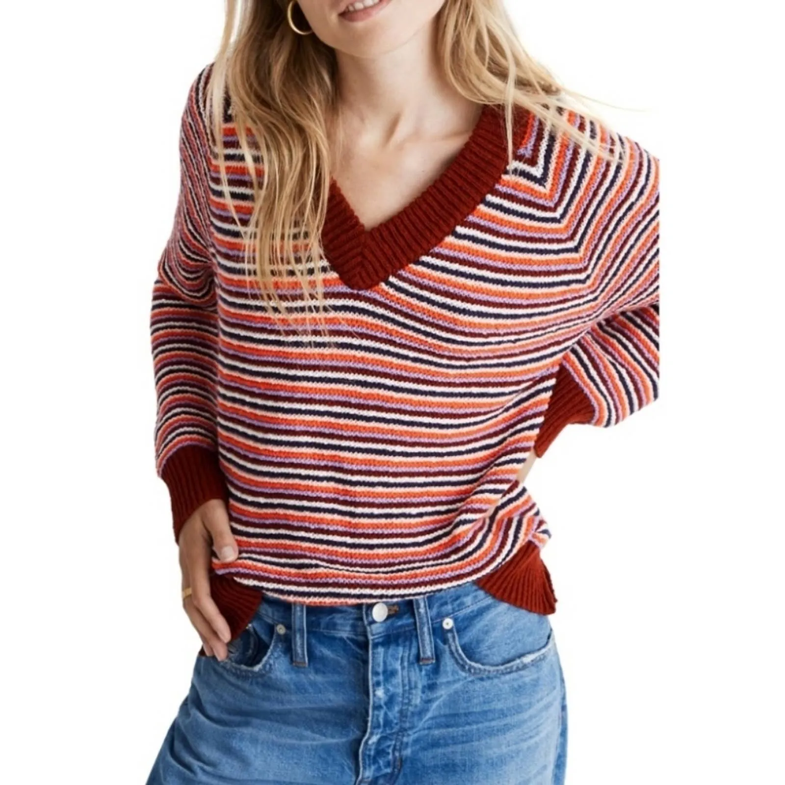 Madewell Arden V Neck All Cotton Sweater XL