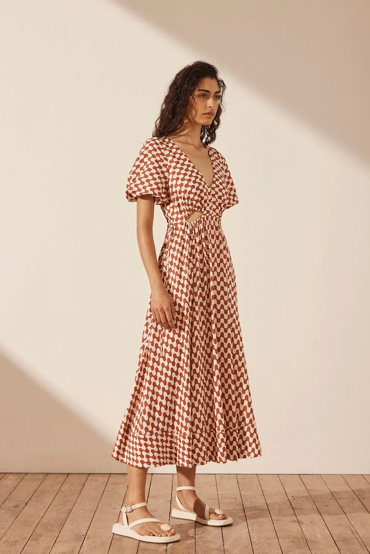MARMO LINEN DRAWSTRING MIDI DRESS