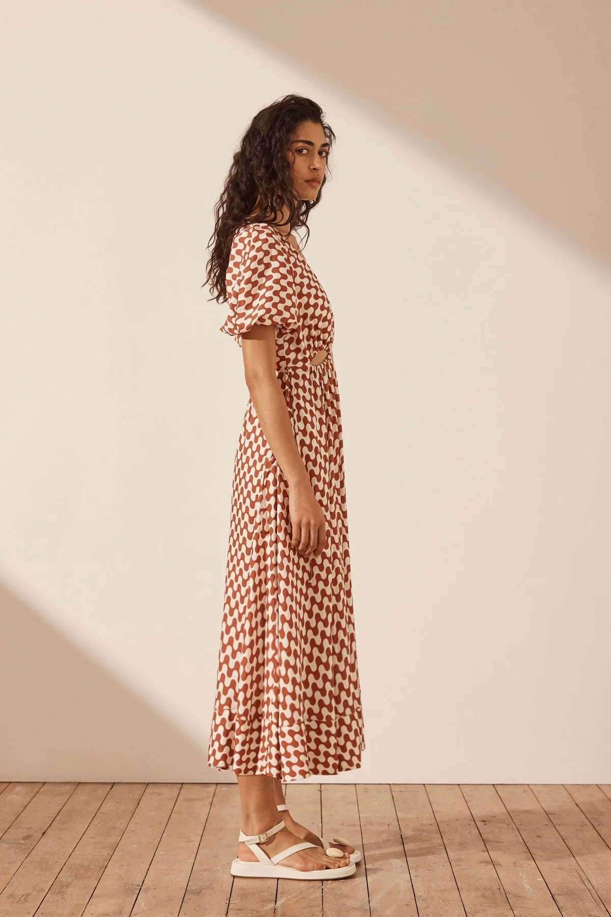 MARMO LINEN DRAWSTRING MIDI DRESS