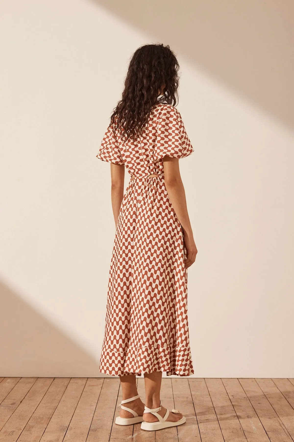 MARMO LINEN DRAWSTRING MIDI DRESS