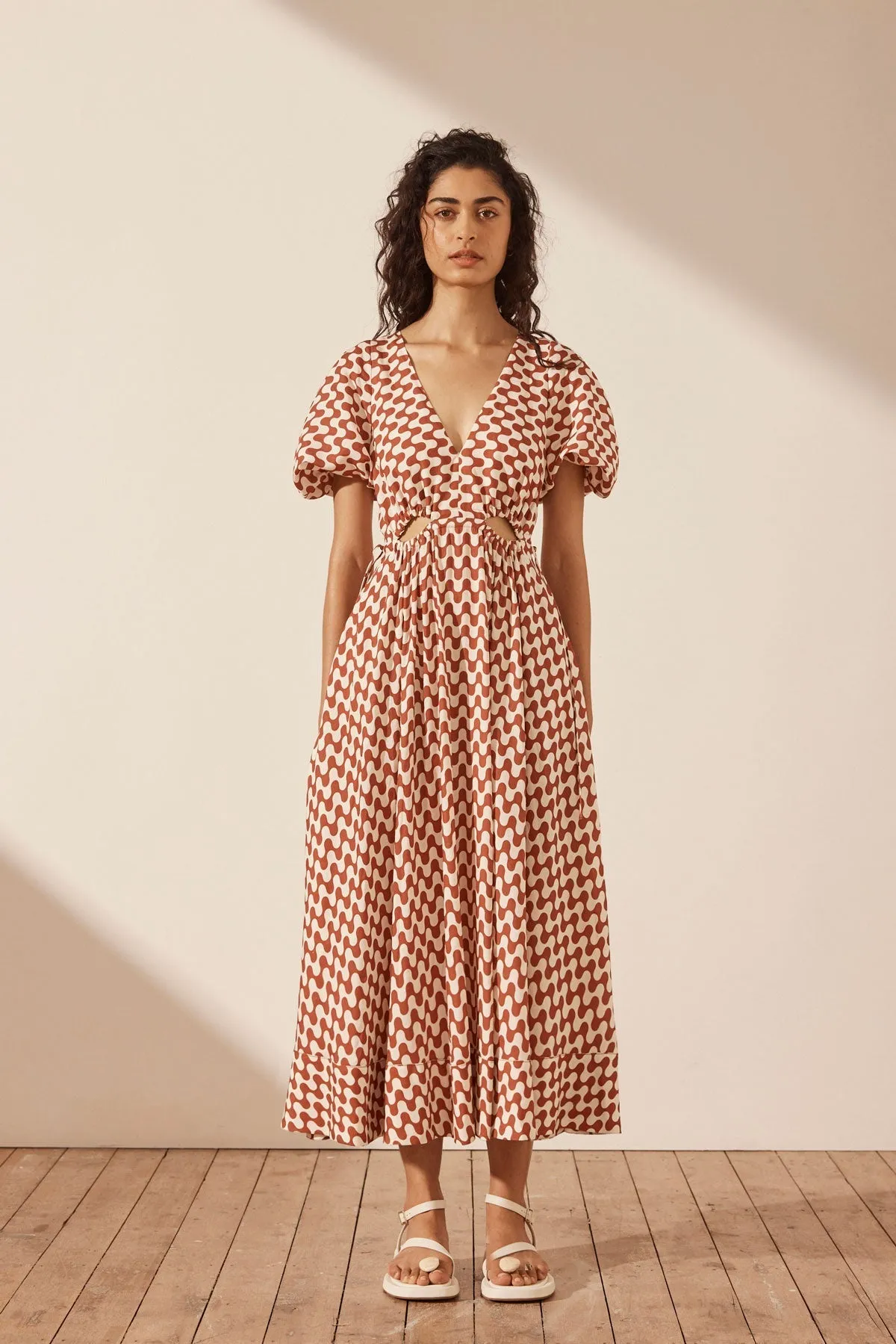MARMO LINEN DRAWSTRING MIDI DRESS