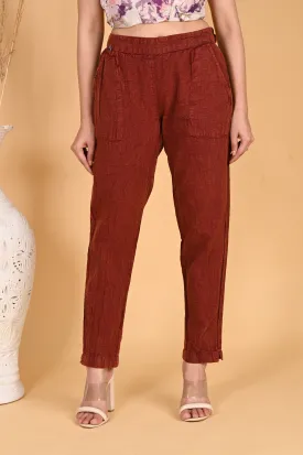 MAROON DENIM COTTON PANTS