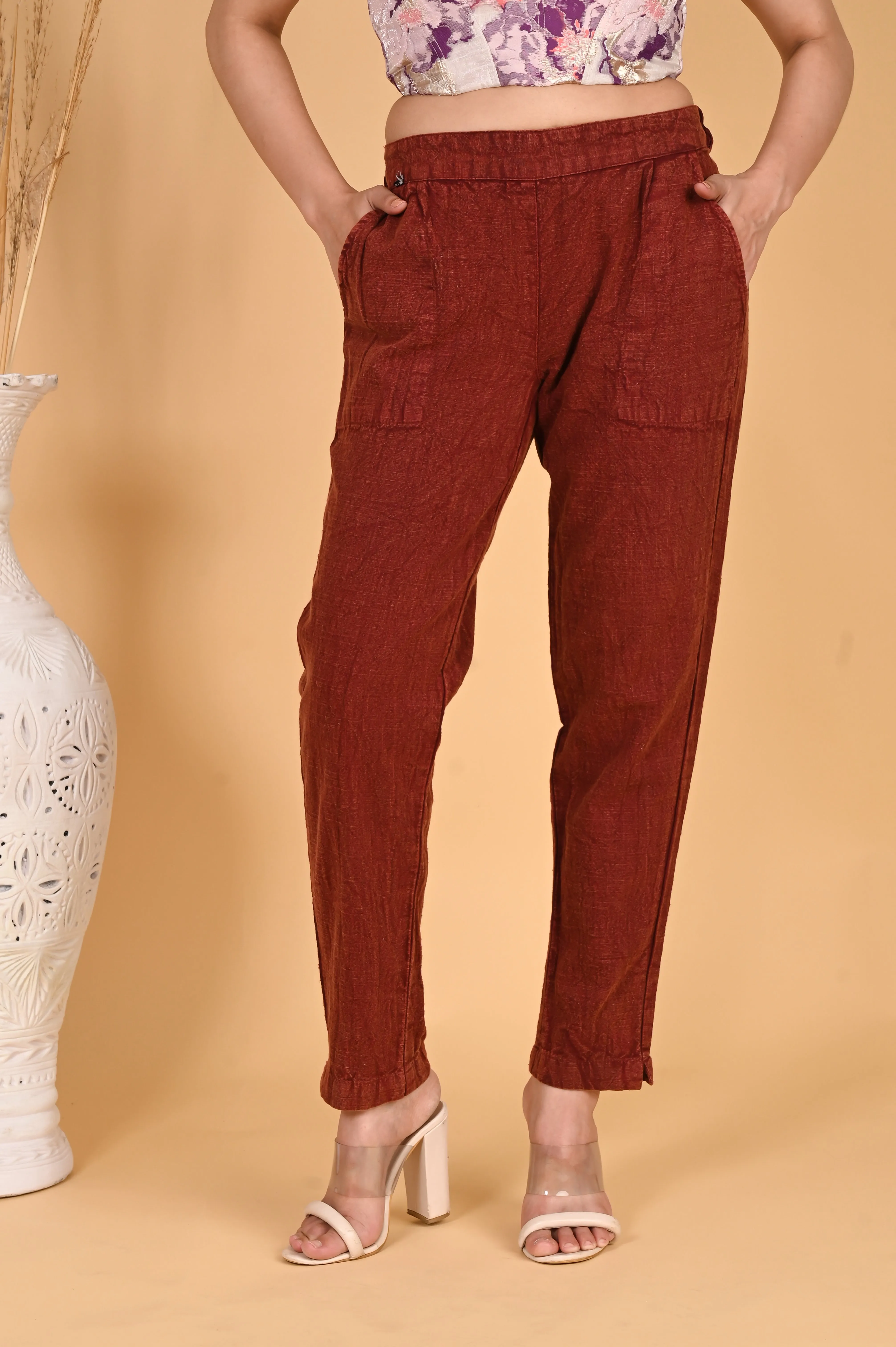 MAROON DENIM COTTON PANTS