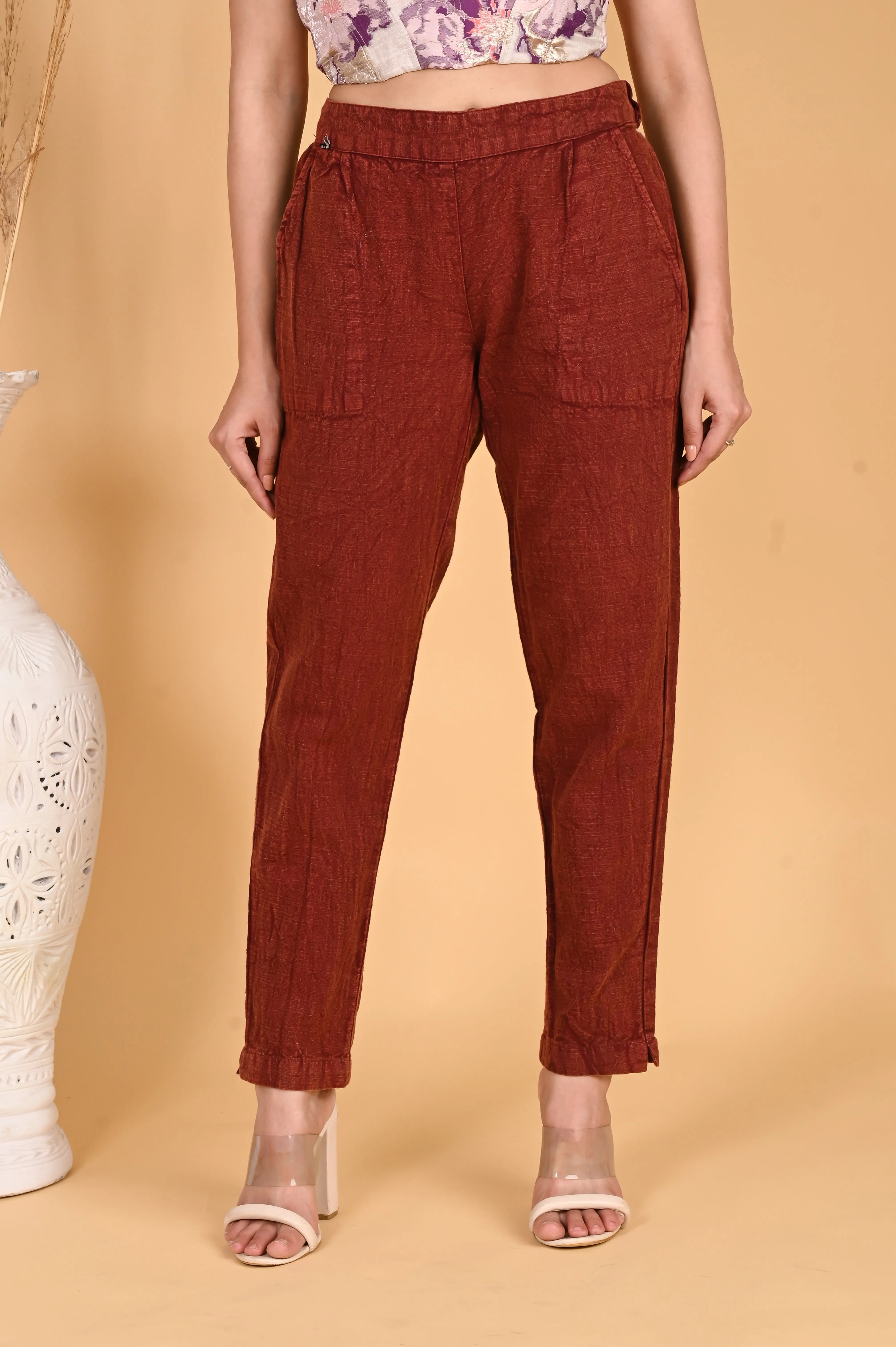 MAROON DENIM COTTON PANTS