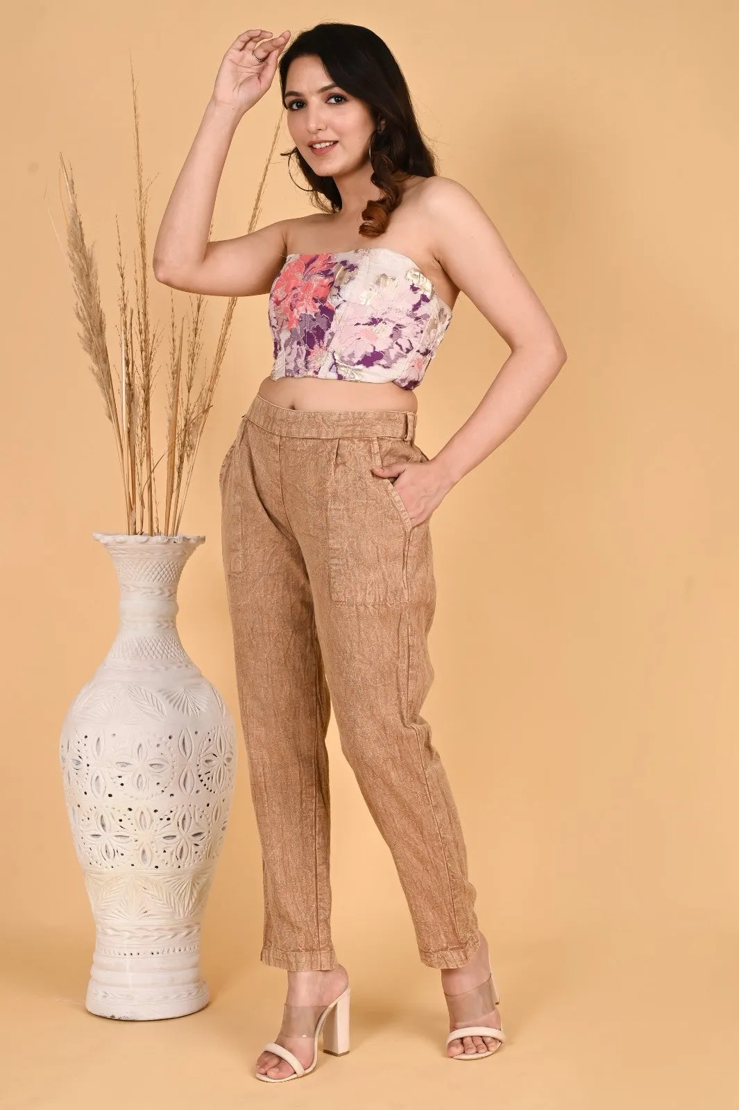 MAROON DENIM COTTON PANTS