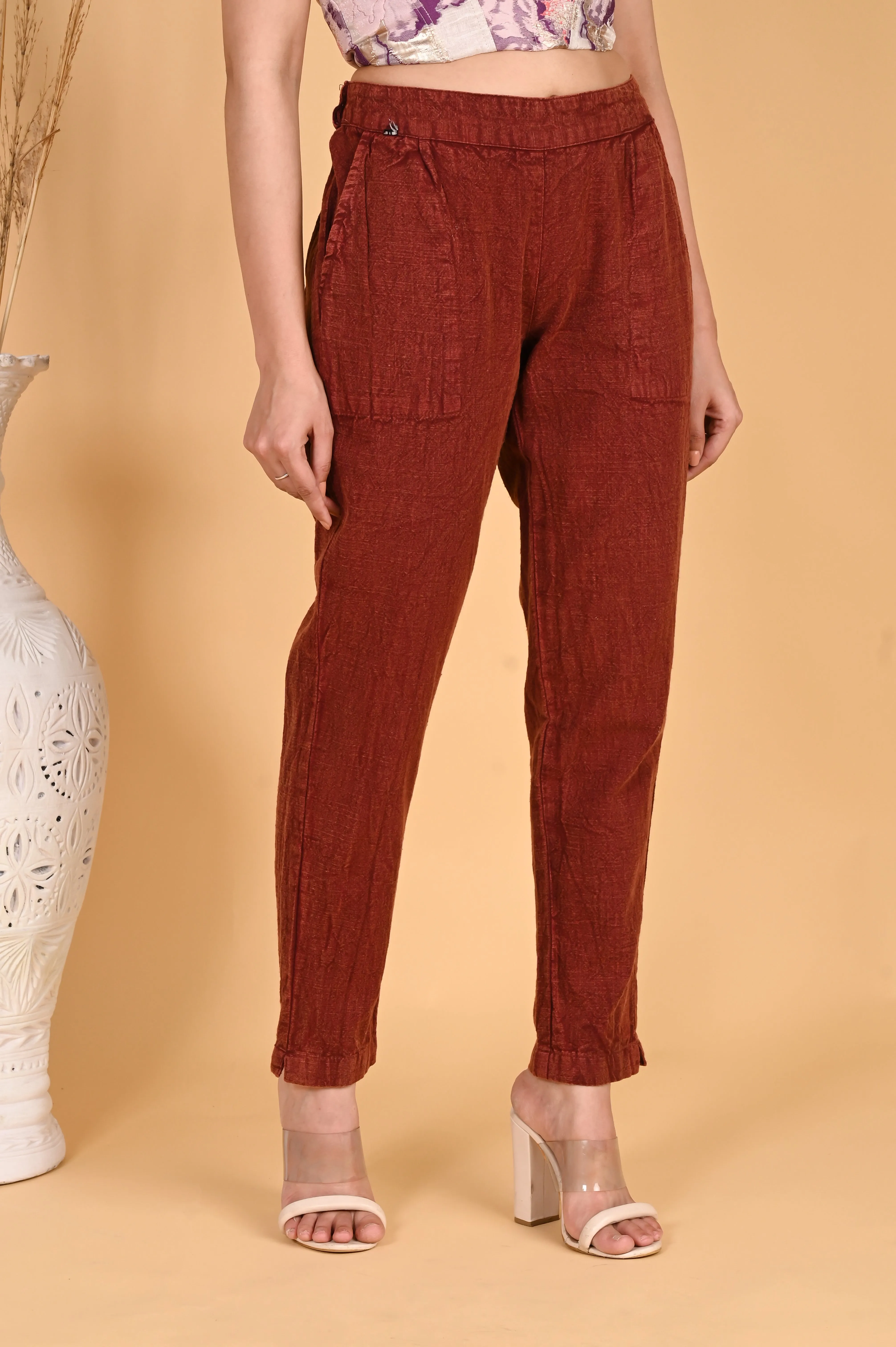 MAROON DENIM COTTON PANTS