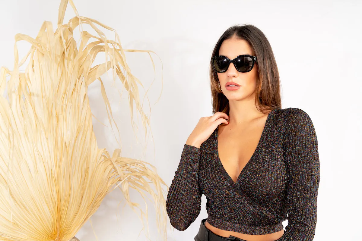 Metallic Open Front Crop Top
