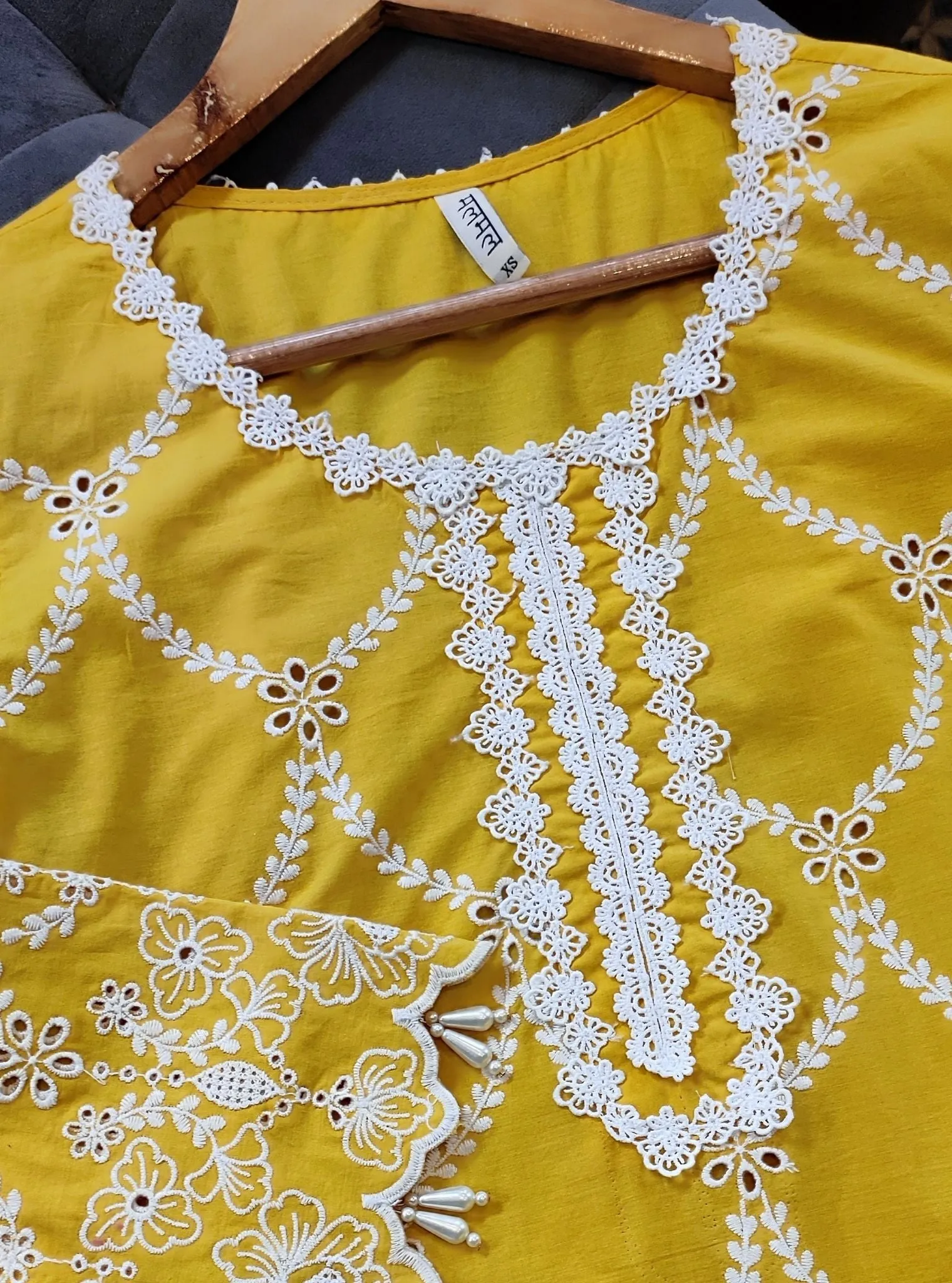 Mulmul Cotton Aashay Yellow Kurta With Mulmul Cotton Aashvi White Pant