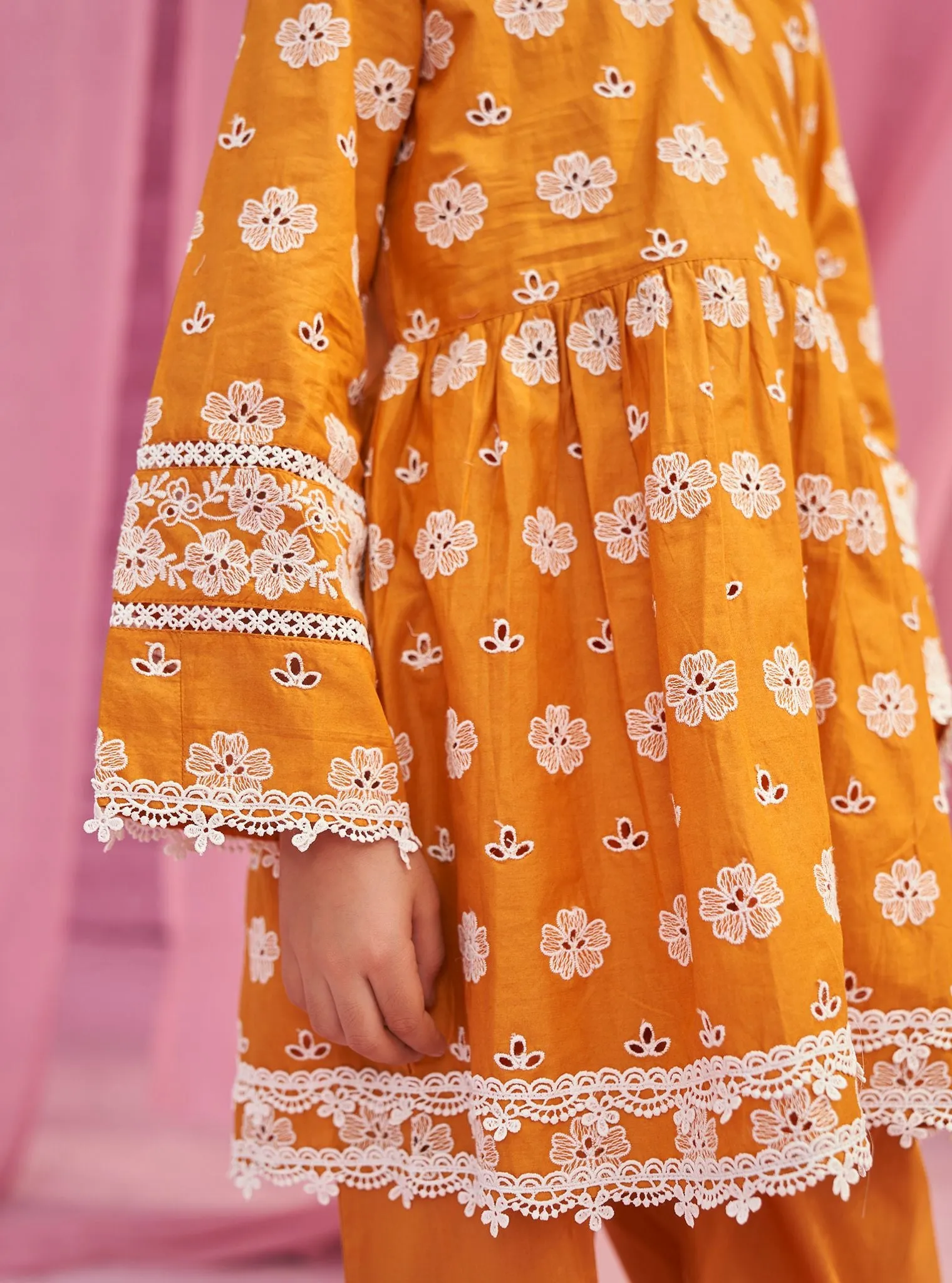 Mulmul Cotton Dwi Orange Kurta With Mulmul Cotton Dwi Orange Pant