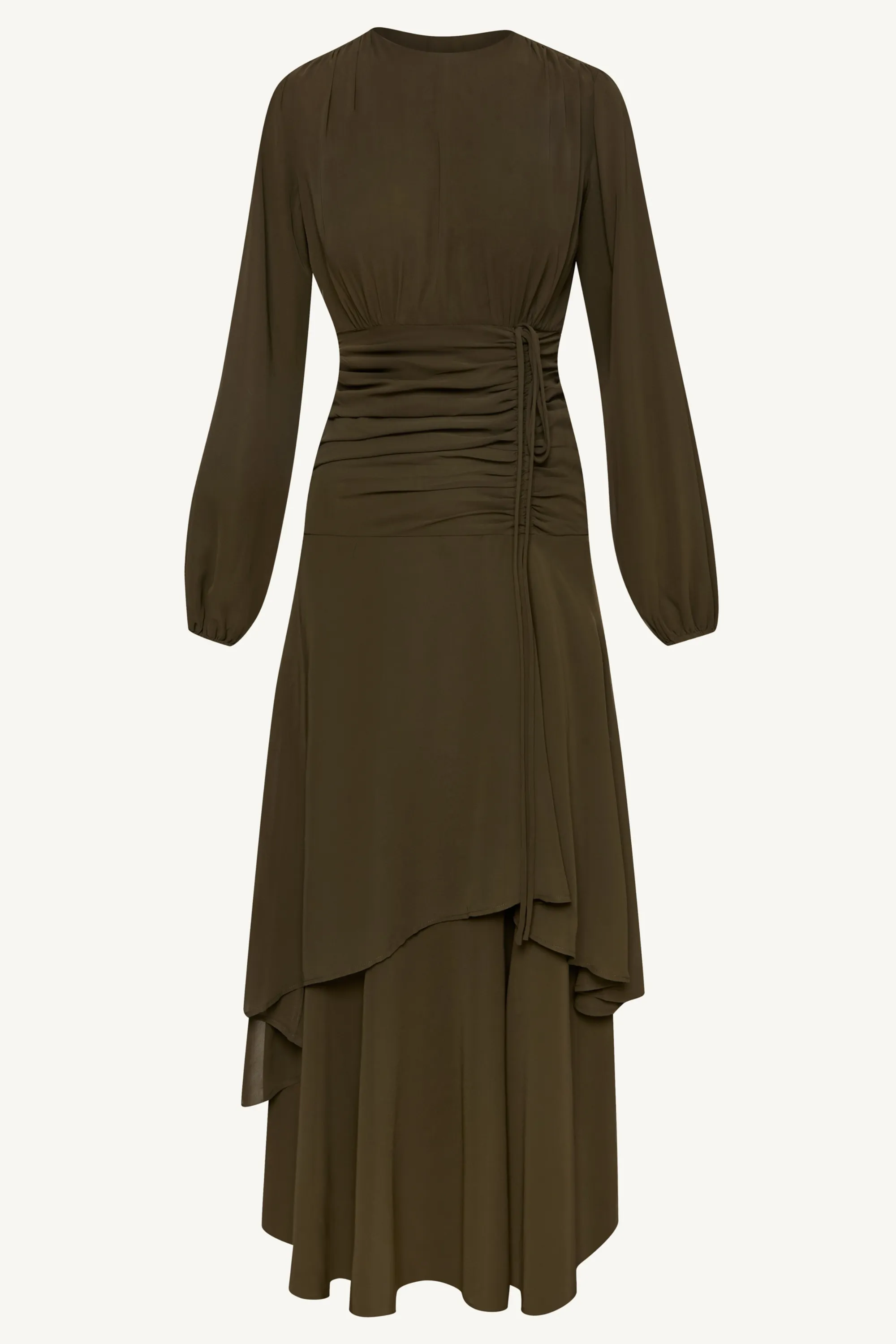 Olive Narjis Maxi Dress with Side Ruching Detail