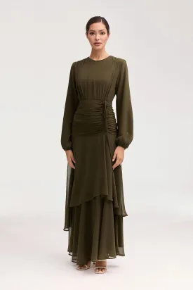 Olive Narjis Maxi Dress with Side Ruching Detail