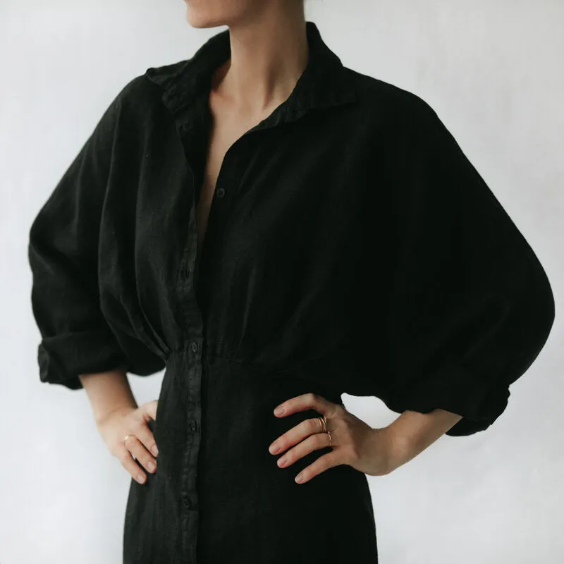 Nea Linen Dress | Black seaside tones sale