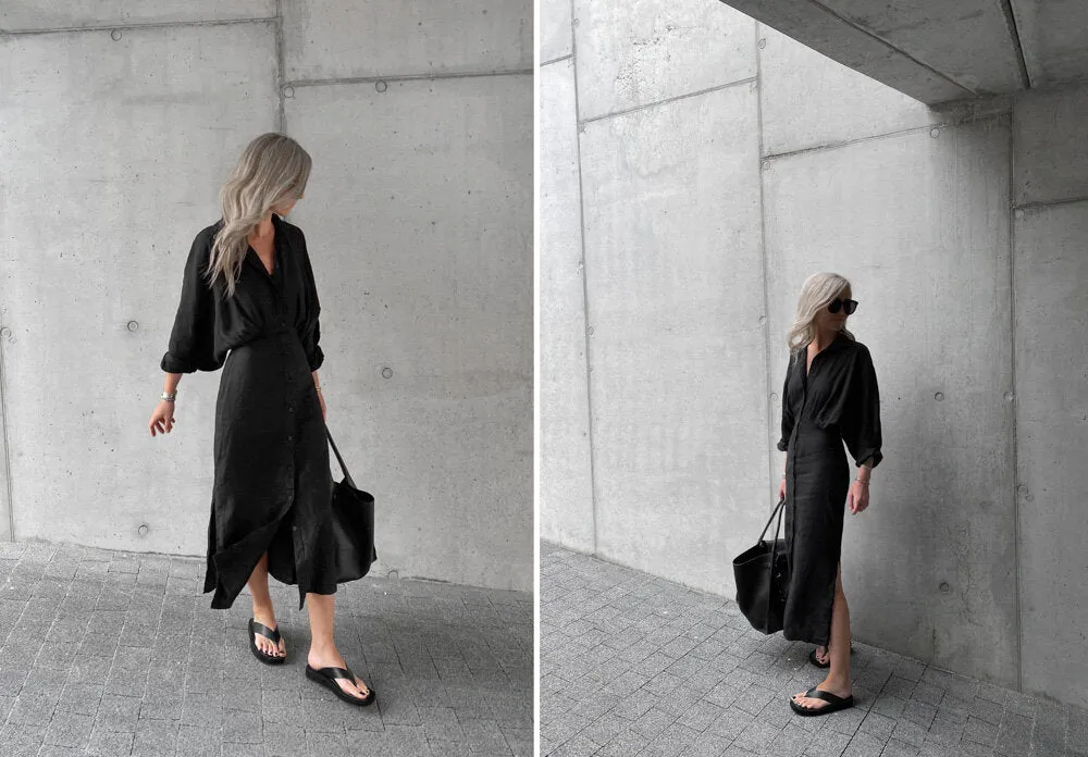 Nea Linen Dress | Black seaside tones sale