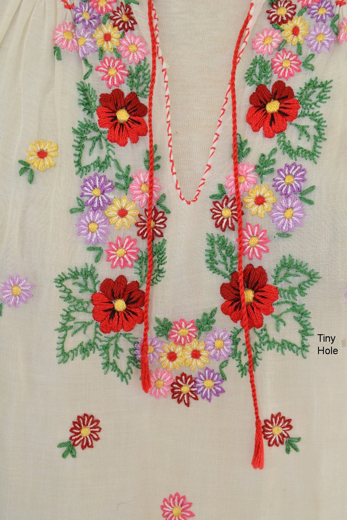 Off White Chiffon Embroidered Spring Flowers Peasant Top