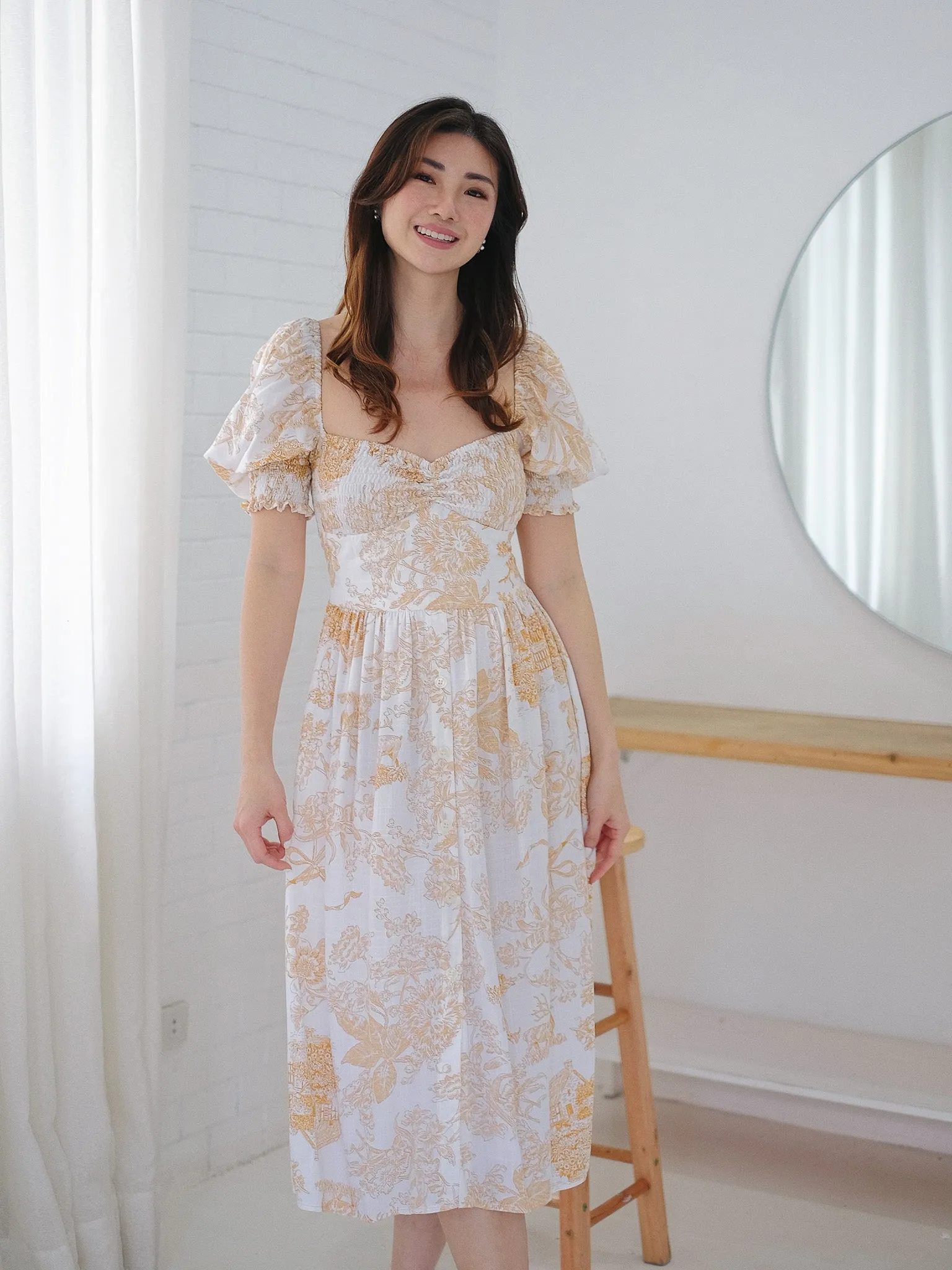Olivia Midi Dress - yellow toile