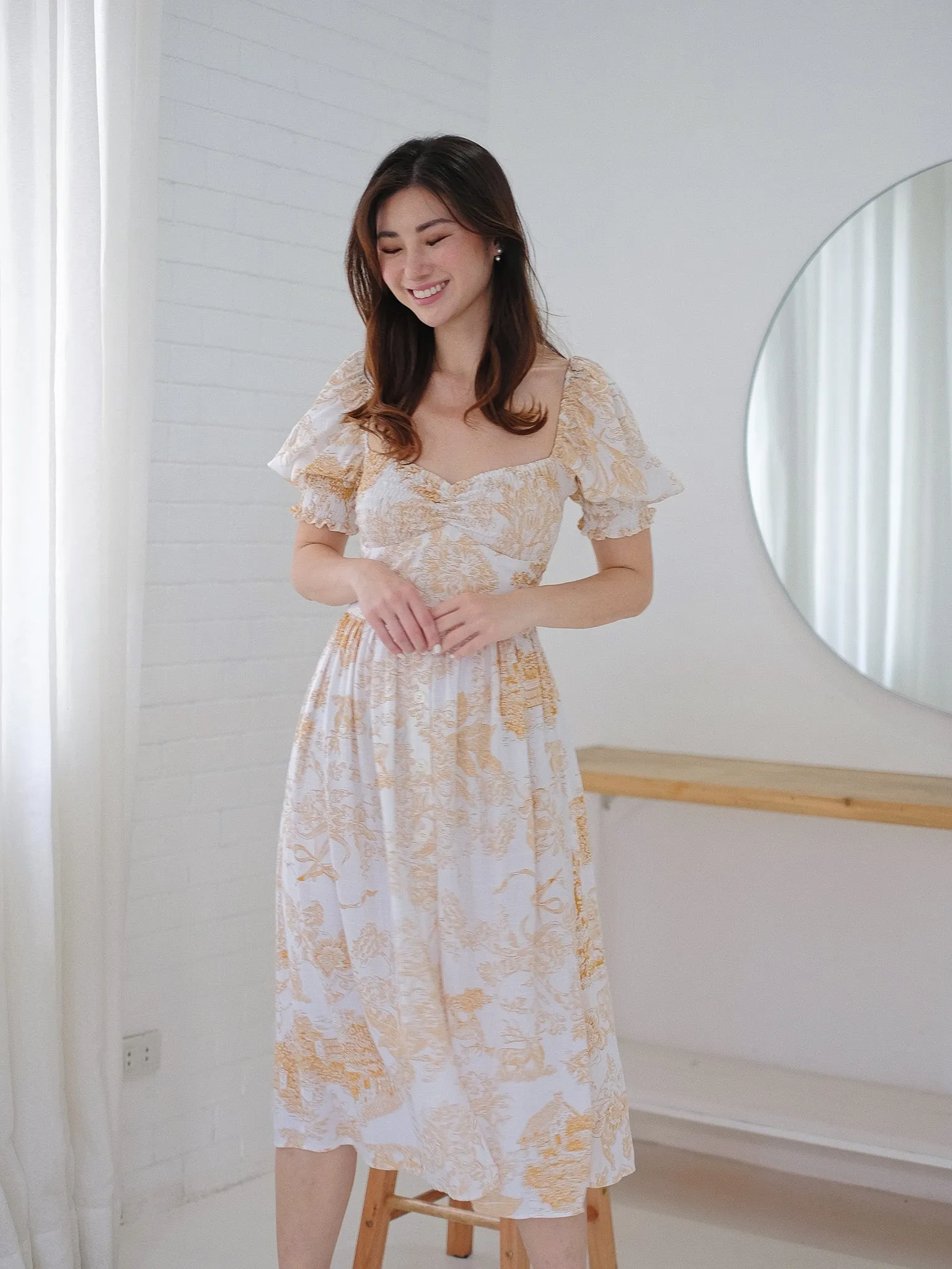 Olivia Midi Dress - yellow toile