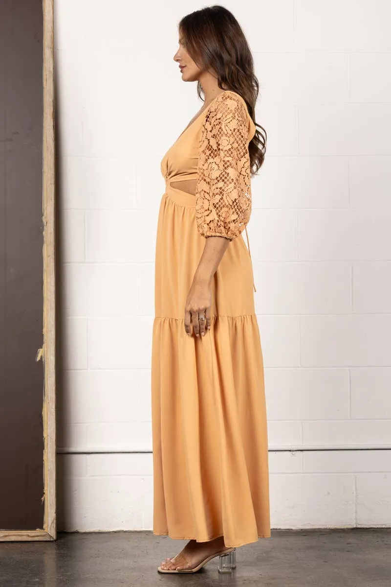 Orange Lace Sleeve Maxi Dress
