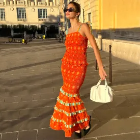 Orange Sahara Shirred Piper Skirt