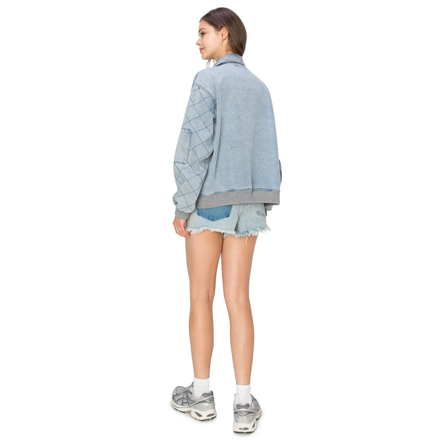 Over Sized Denim Bomber Jacket - Light Wash
