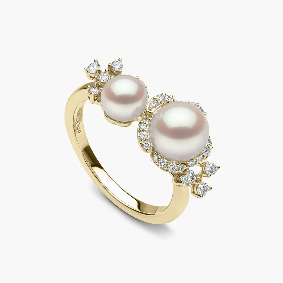 Petal 18K Gold Double Akoya Pearl and Diamond Flower Ring