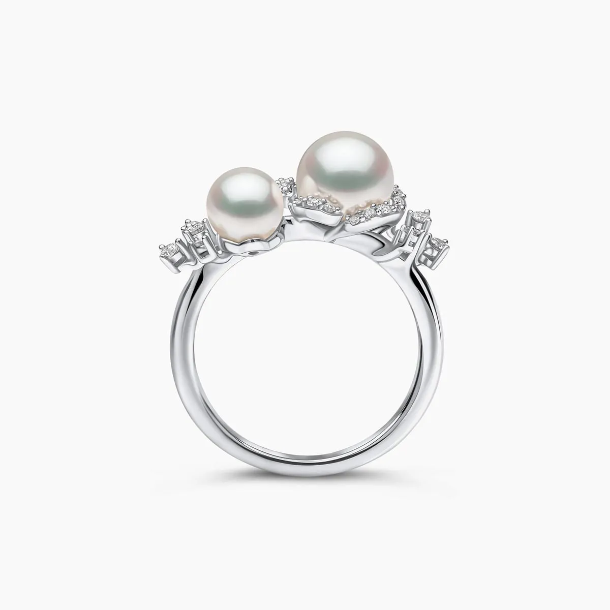 Petal 18K Gold Double Akoya Pearl and Diamond Flower Ring
