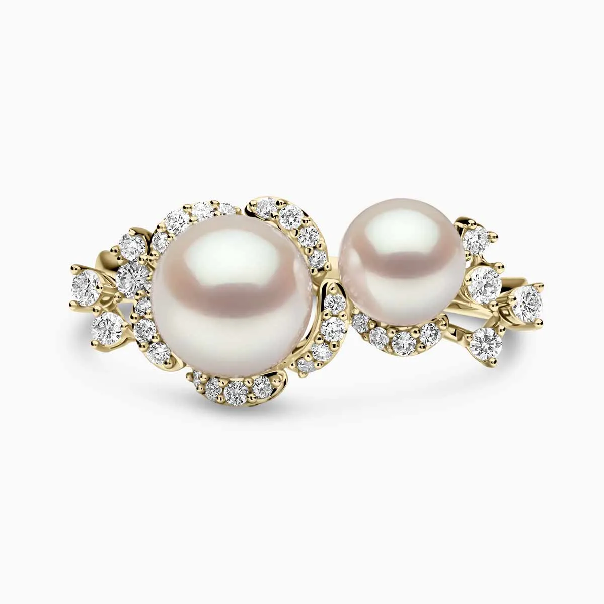 Petal 18K Gold Double Akoya Pearl and Diamond Flower Ring