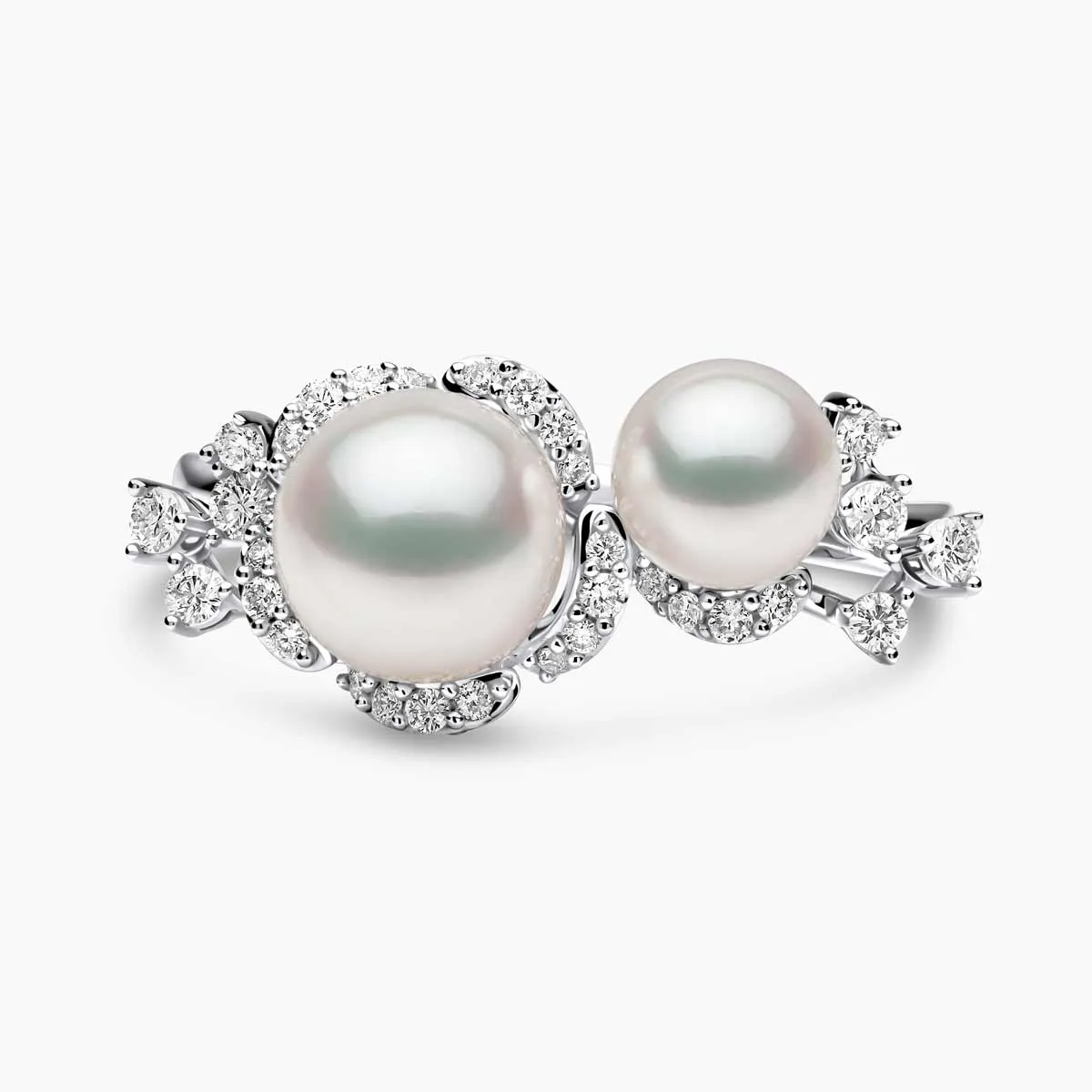 Petal 18K Gold Double Akoya Pearl and Diamond Flower Ring