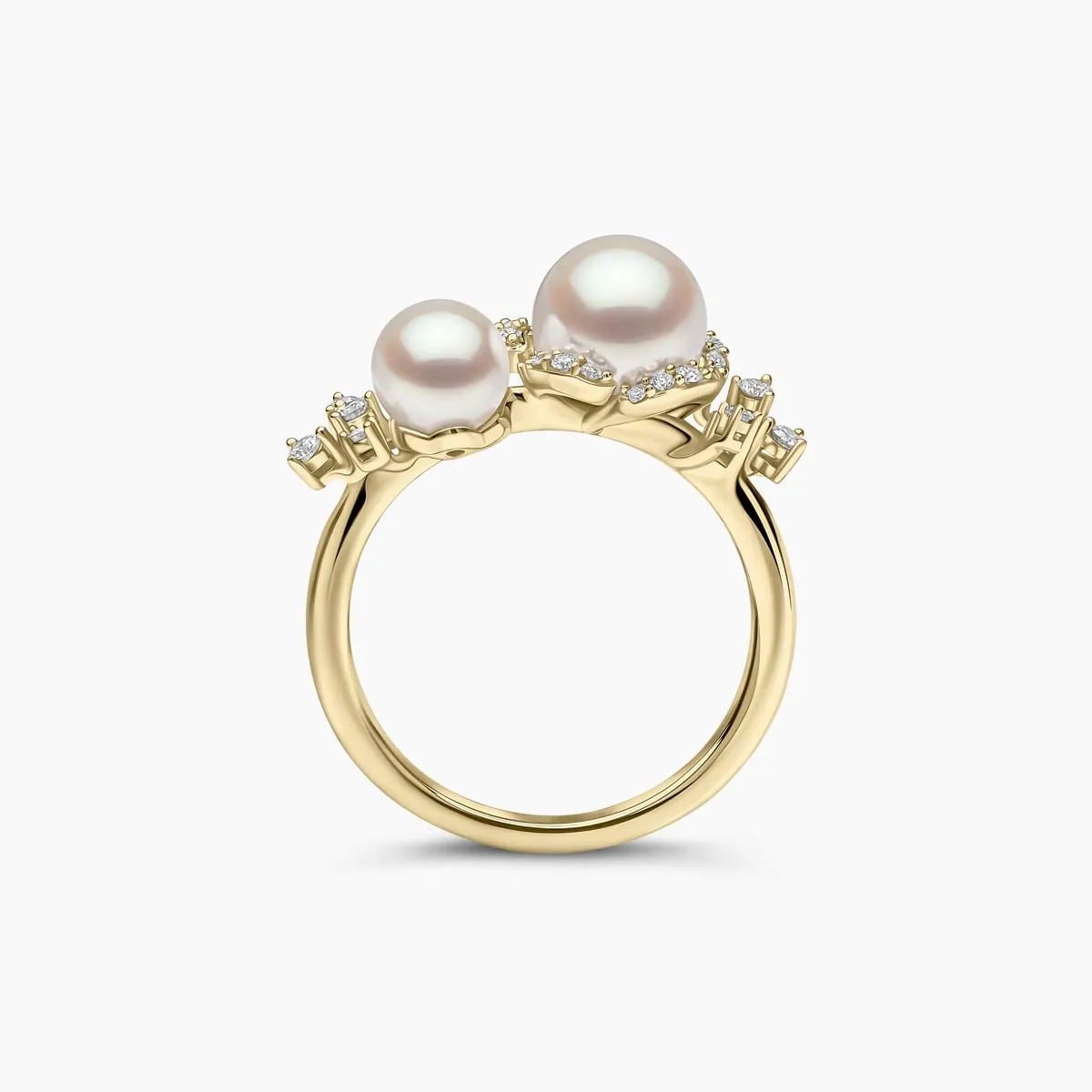 Petal 18K Gold Double Akoya Pearl and Diamond Flower Ring