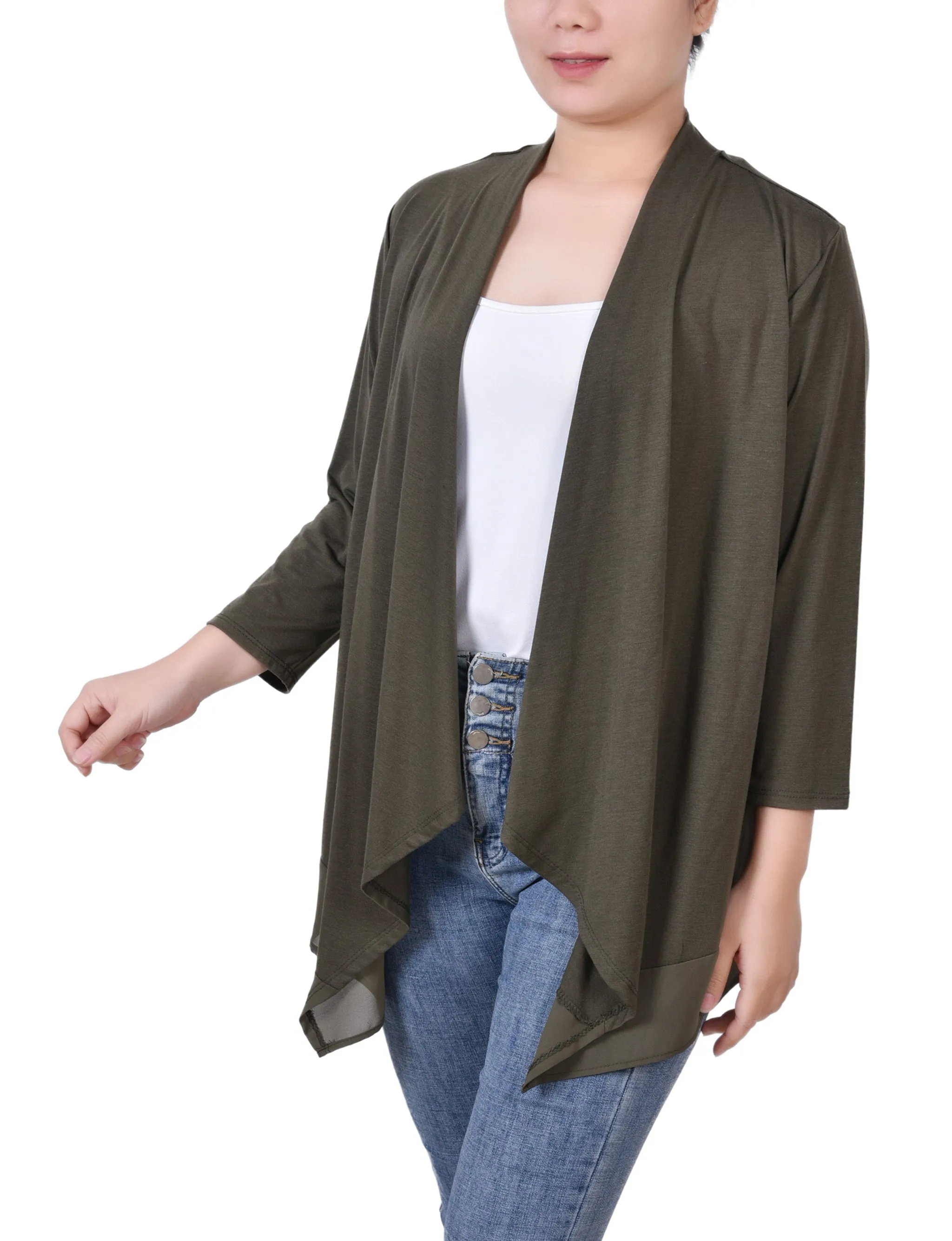 Petite 3/4 Sleeve Sharkbite Hem Cardigan