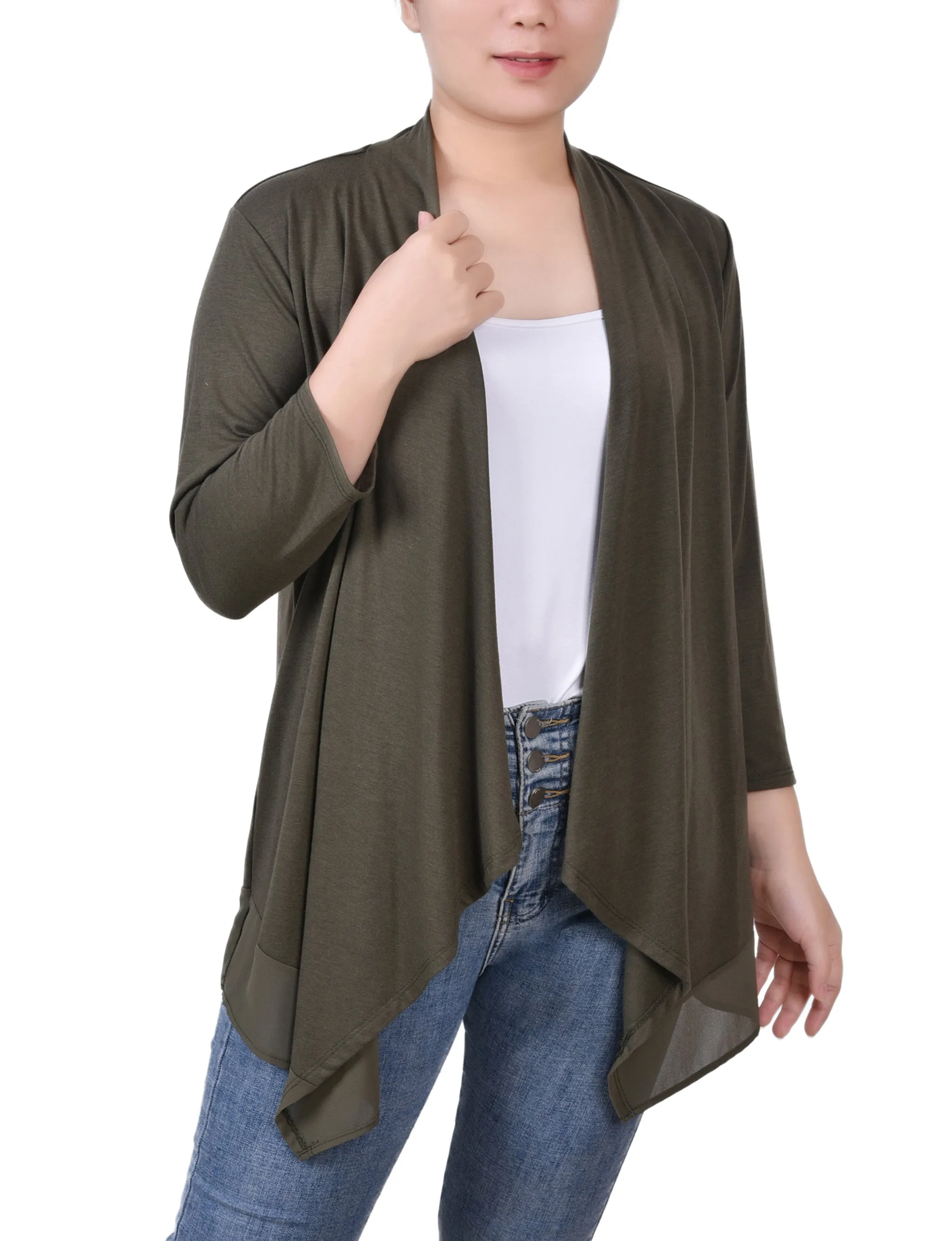 Petite 3/4 Sleeve Sharkbite Hem Cardigan