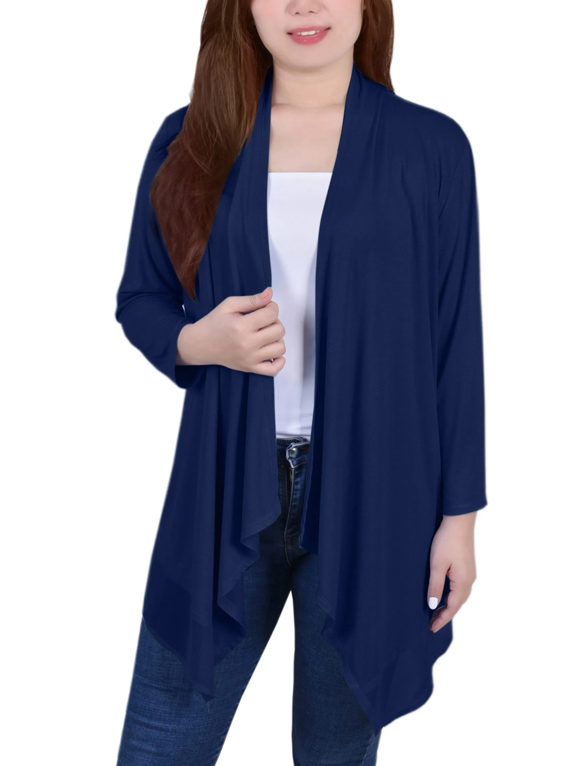 Petite 3/4 Sleeve Sharkbite Hem Cardigan