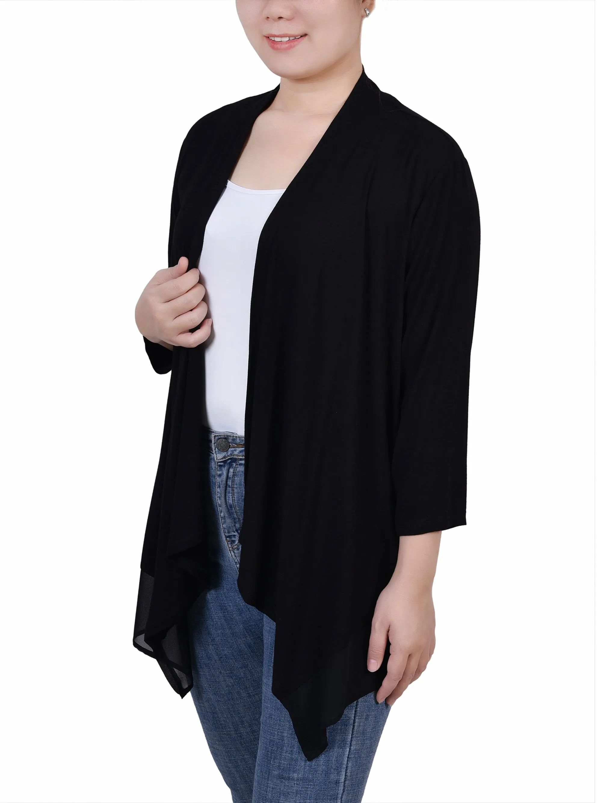 Petite 3/4 Sleeve Sharkbite Hem Cardigan