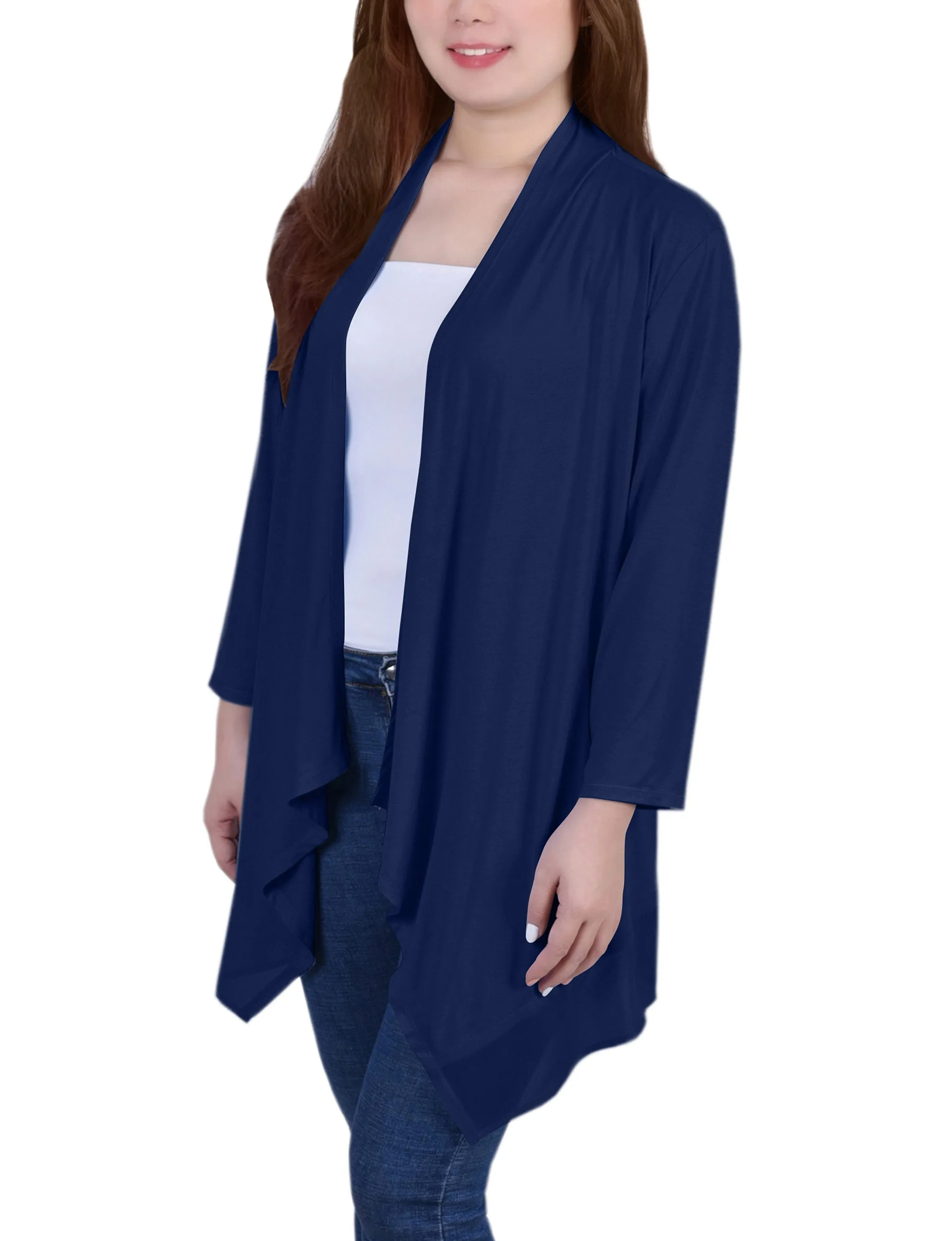 Petite 3/4 Sleeve Sharkbite Hem Cardigan