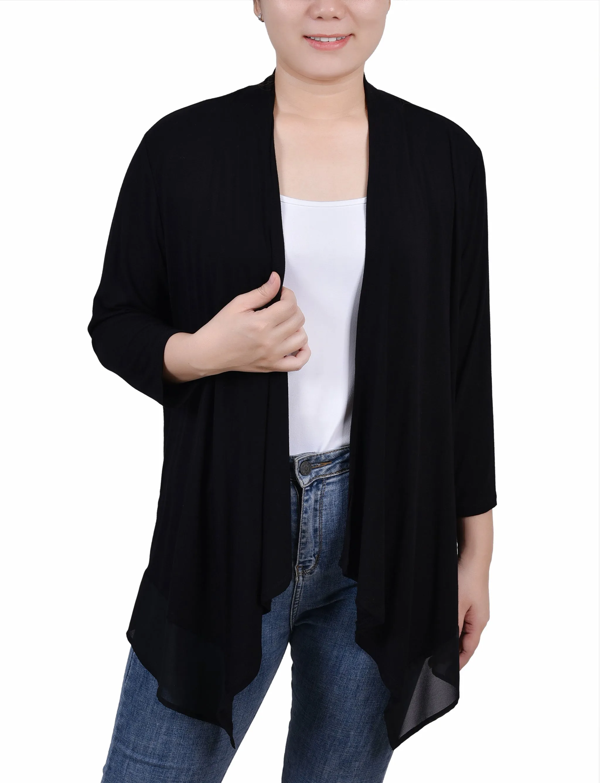 Petite 3/4 Sleeve Sharkbite Hem Cardigan