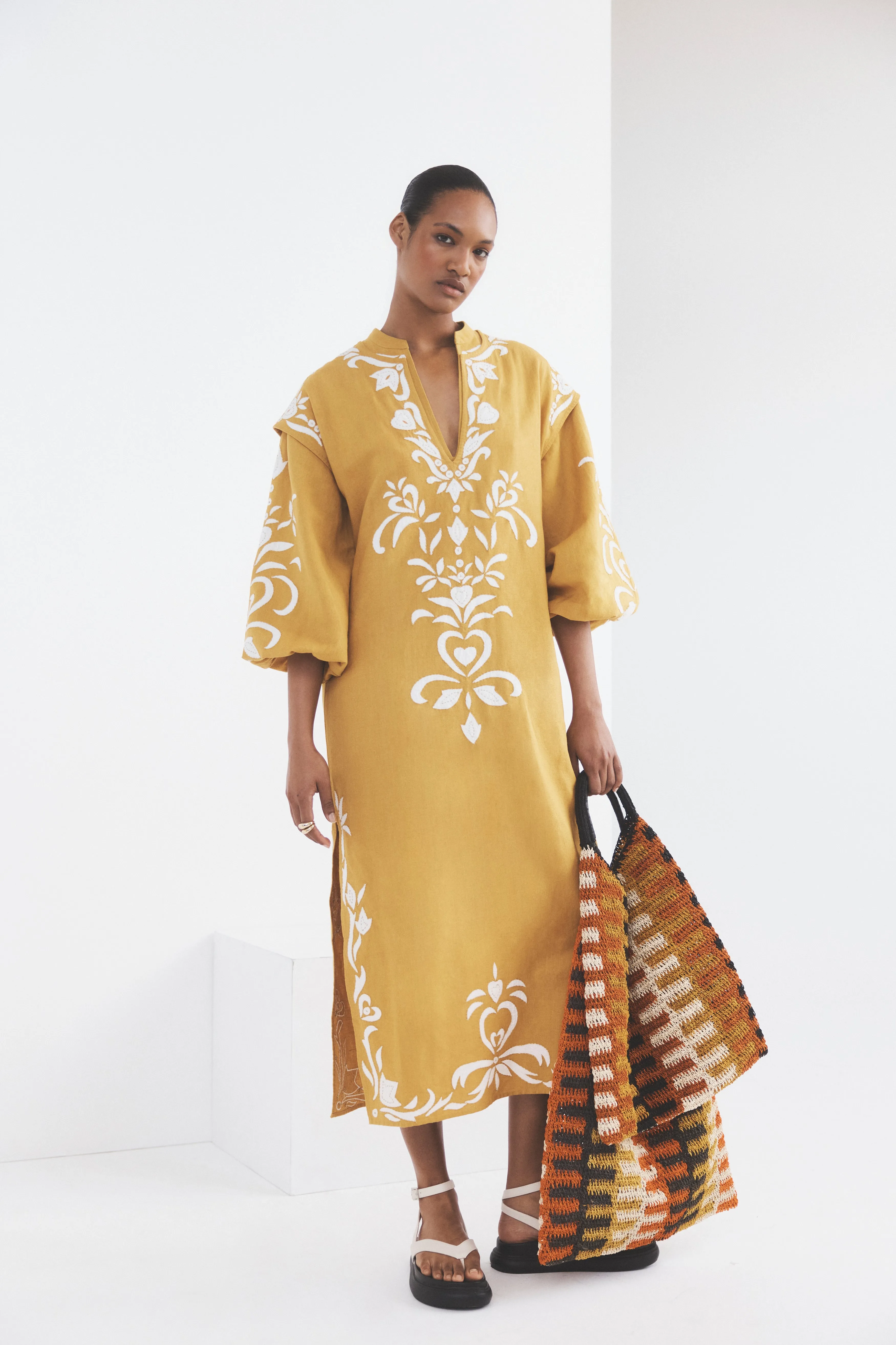 Phanes Golden Yellow Applique Caftan