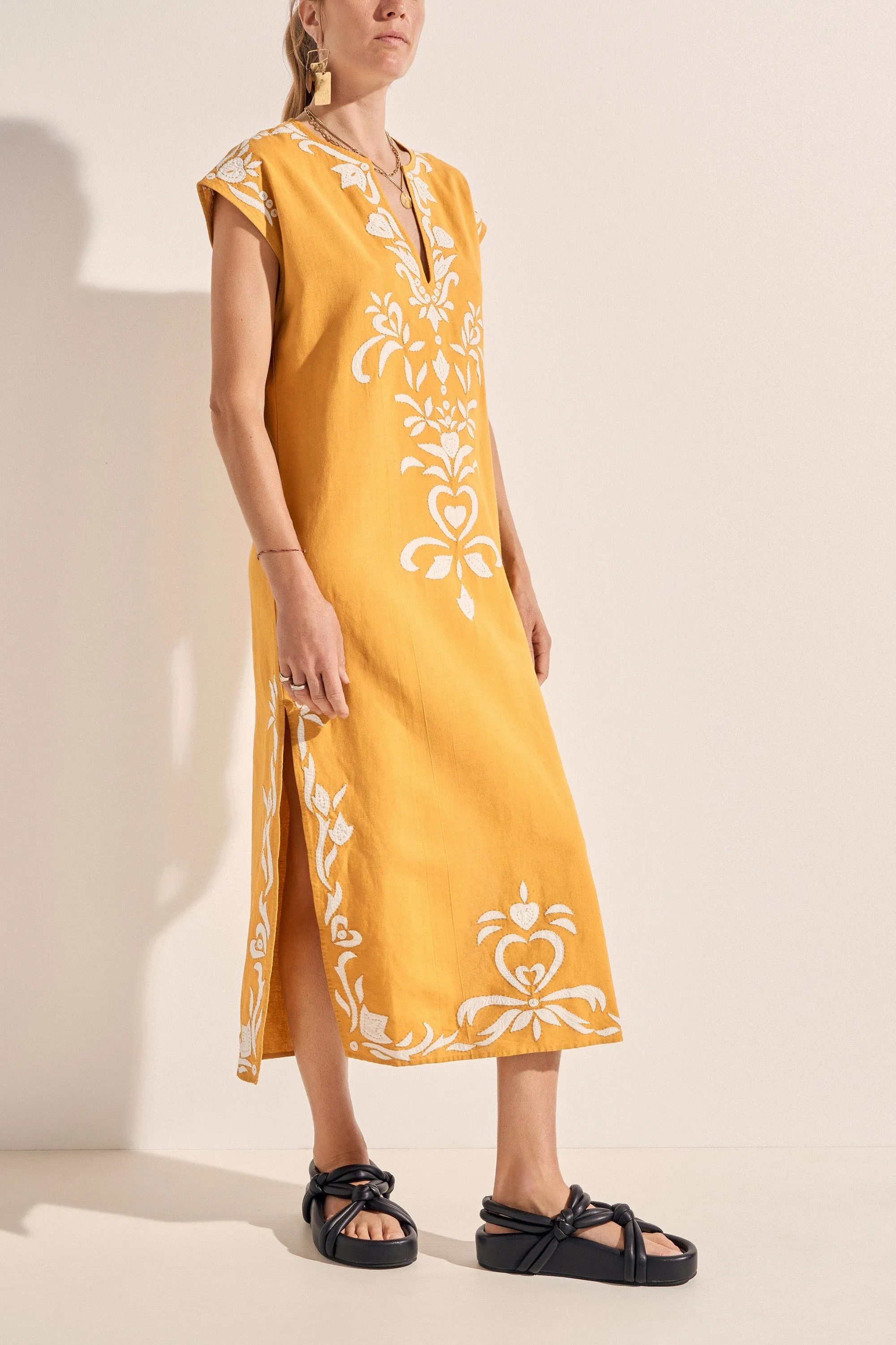 Phanes Golden Yellow Applique Caftan