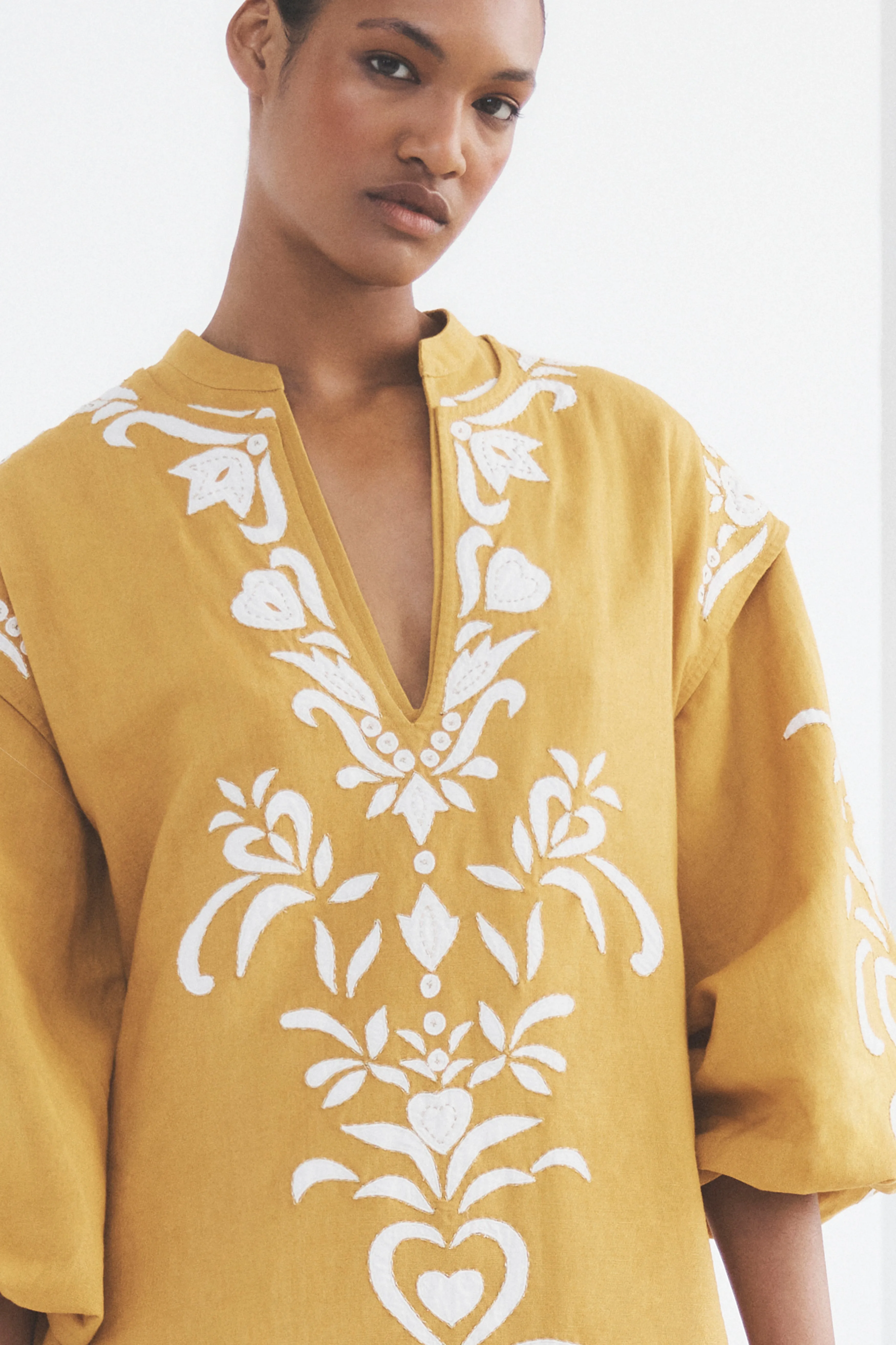 Phanes Golden Yellow Applique Caftan