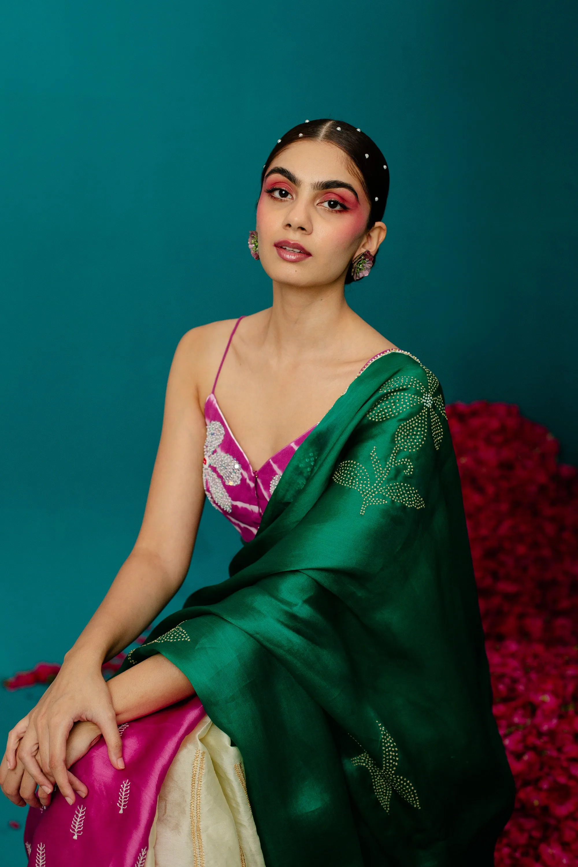 Pink , Green & Cream 3Color Saree