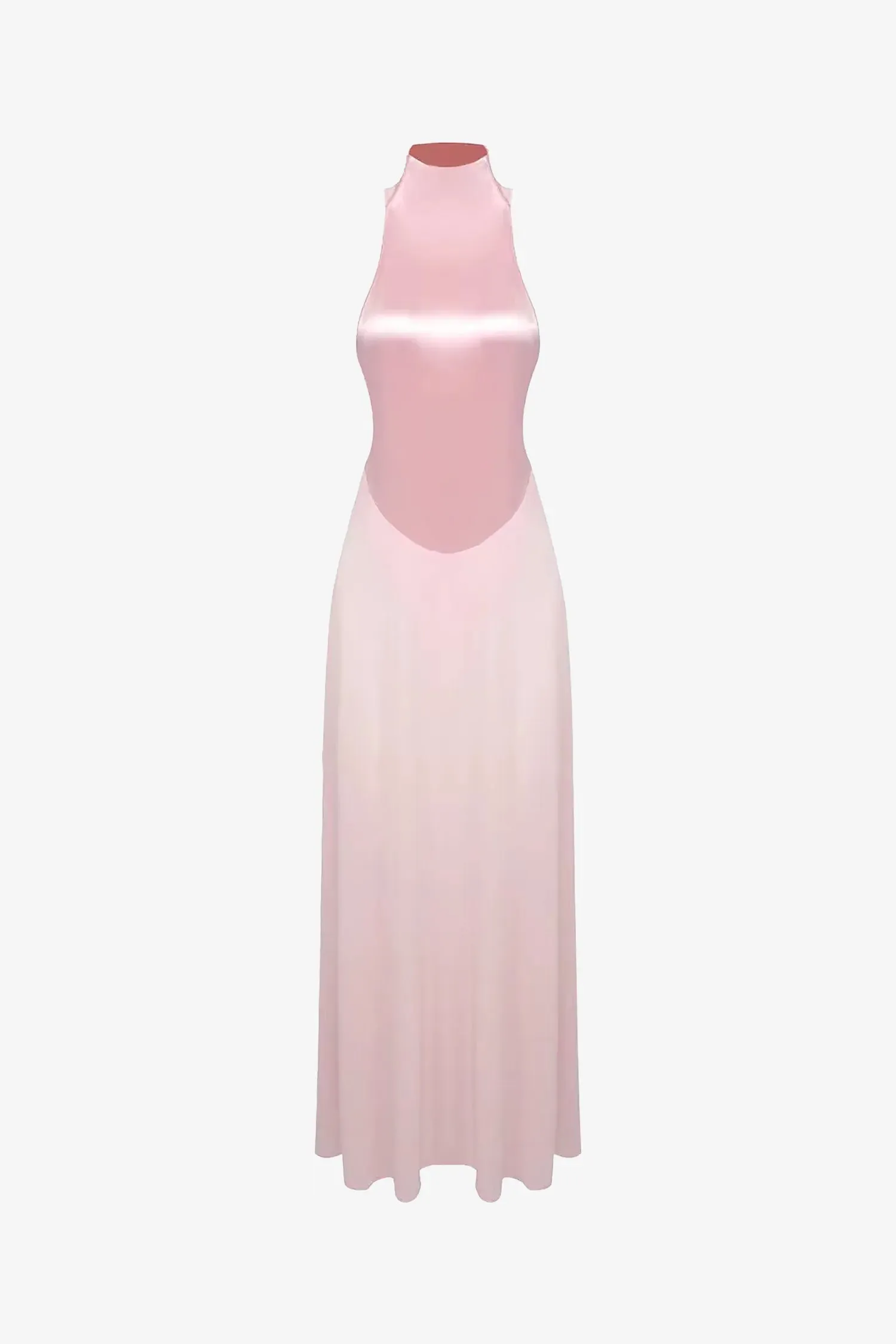 Pink High Neck Bodysuit Maxi Dress