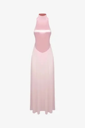 Pink High Neck Bodysuit Maxi Dress
