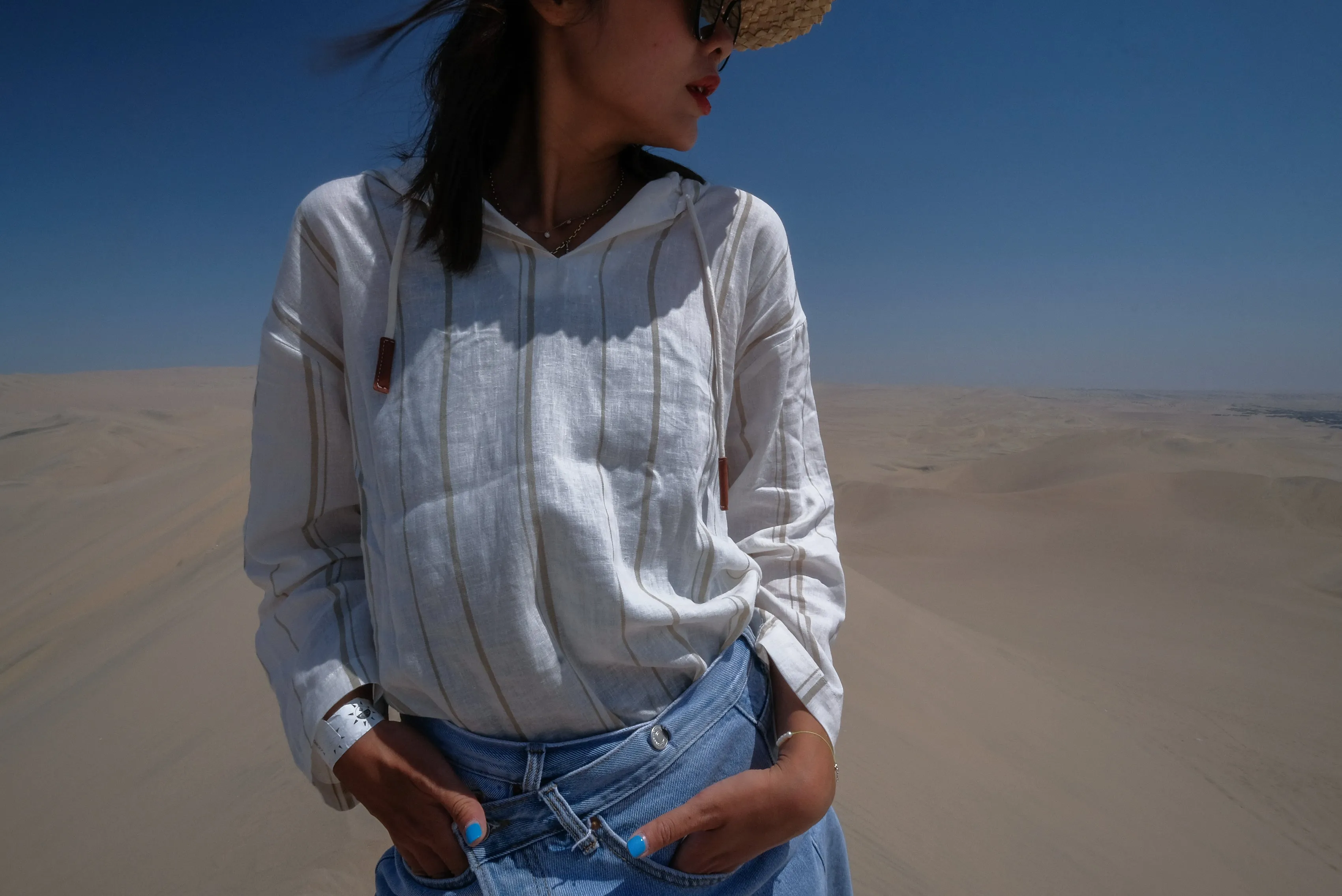 Pinstripe Hooded Cotton Top