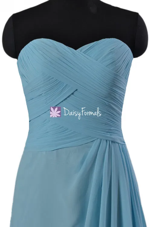 Powder Blue Chiffon Bridesmaid Dress Floor Length Customized Bridesmaids Dress (BM732LS)