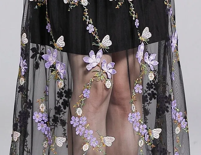 Purple Flower Embroidered Dress