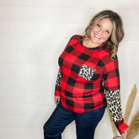 "Bianca" Long Sleeve Buffalo Plaid with Animal Accent Pocket and Sleeve